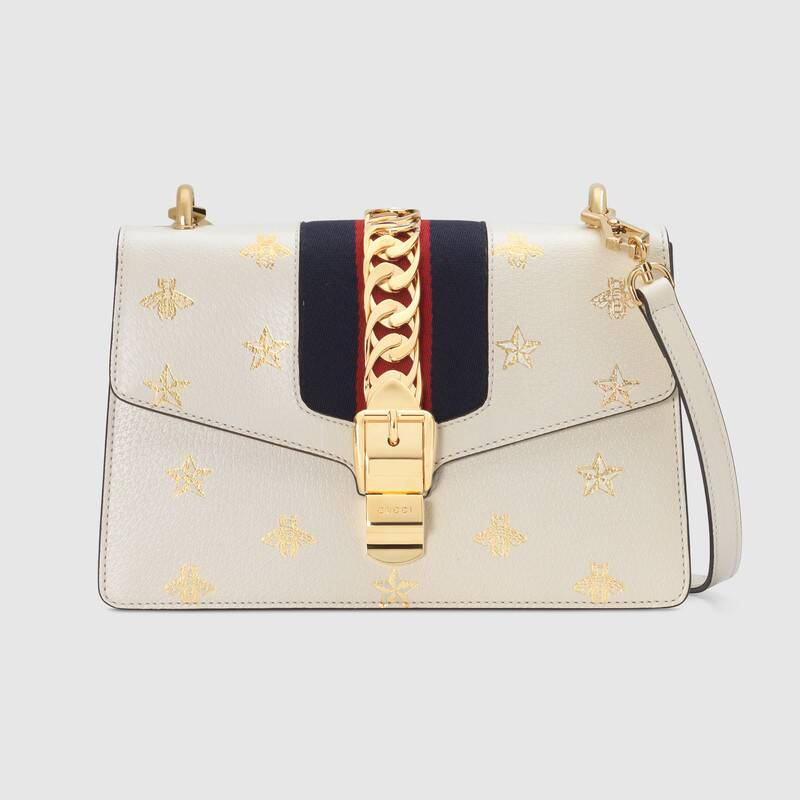 Gucci Sylvie Bee Star Small Shoulder Bag 524405 White